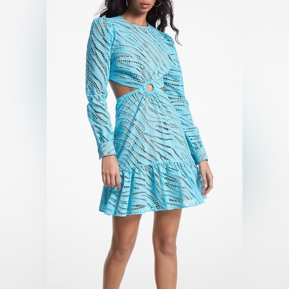 NWT MICHAEL by Michael Kors Elegant Blue ZebraPrint Eyelet Cutout Dress size XXS - Picture 1 of 10